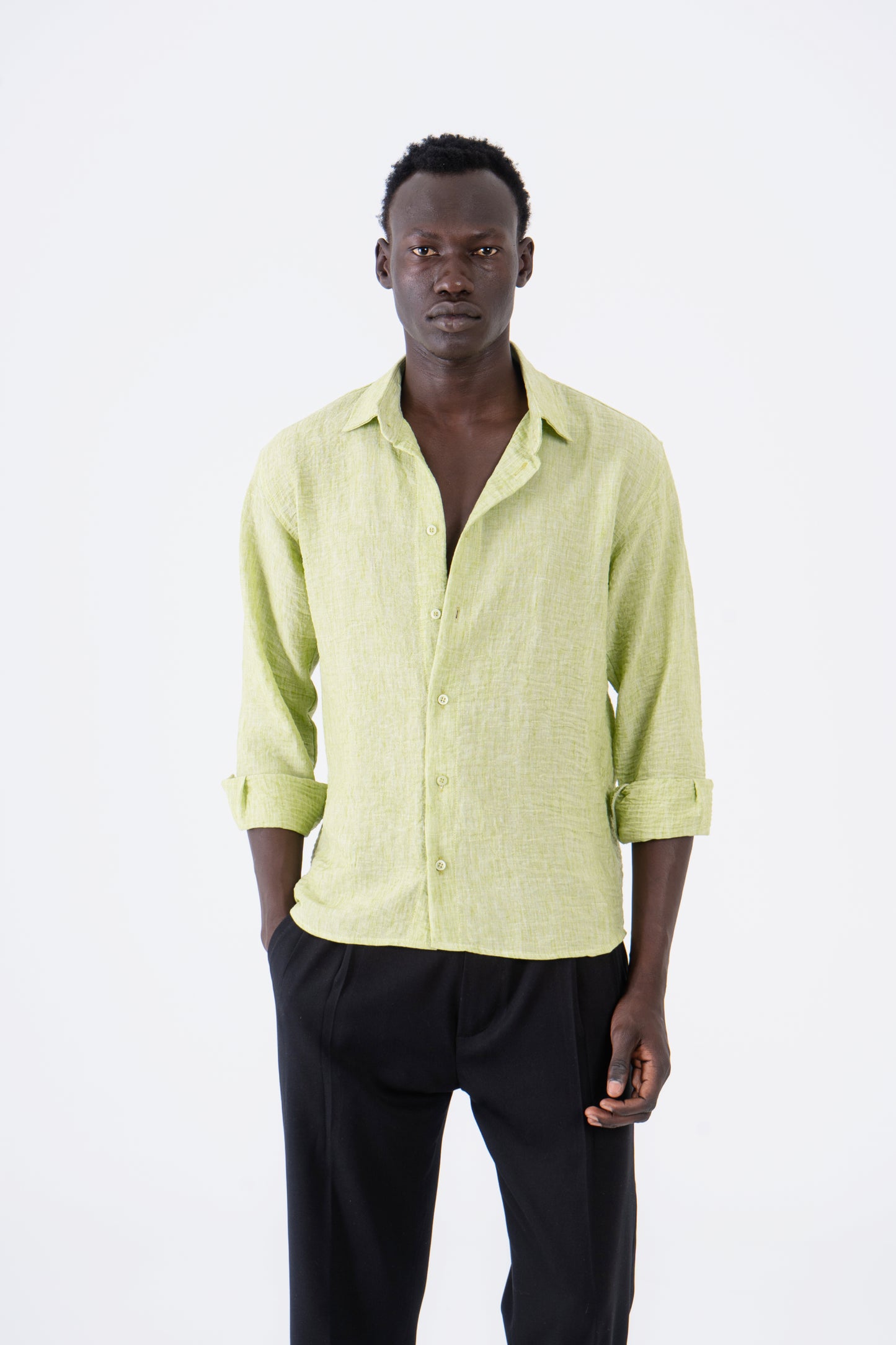 Lime Linen Long Sleeve Shirt