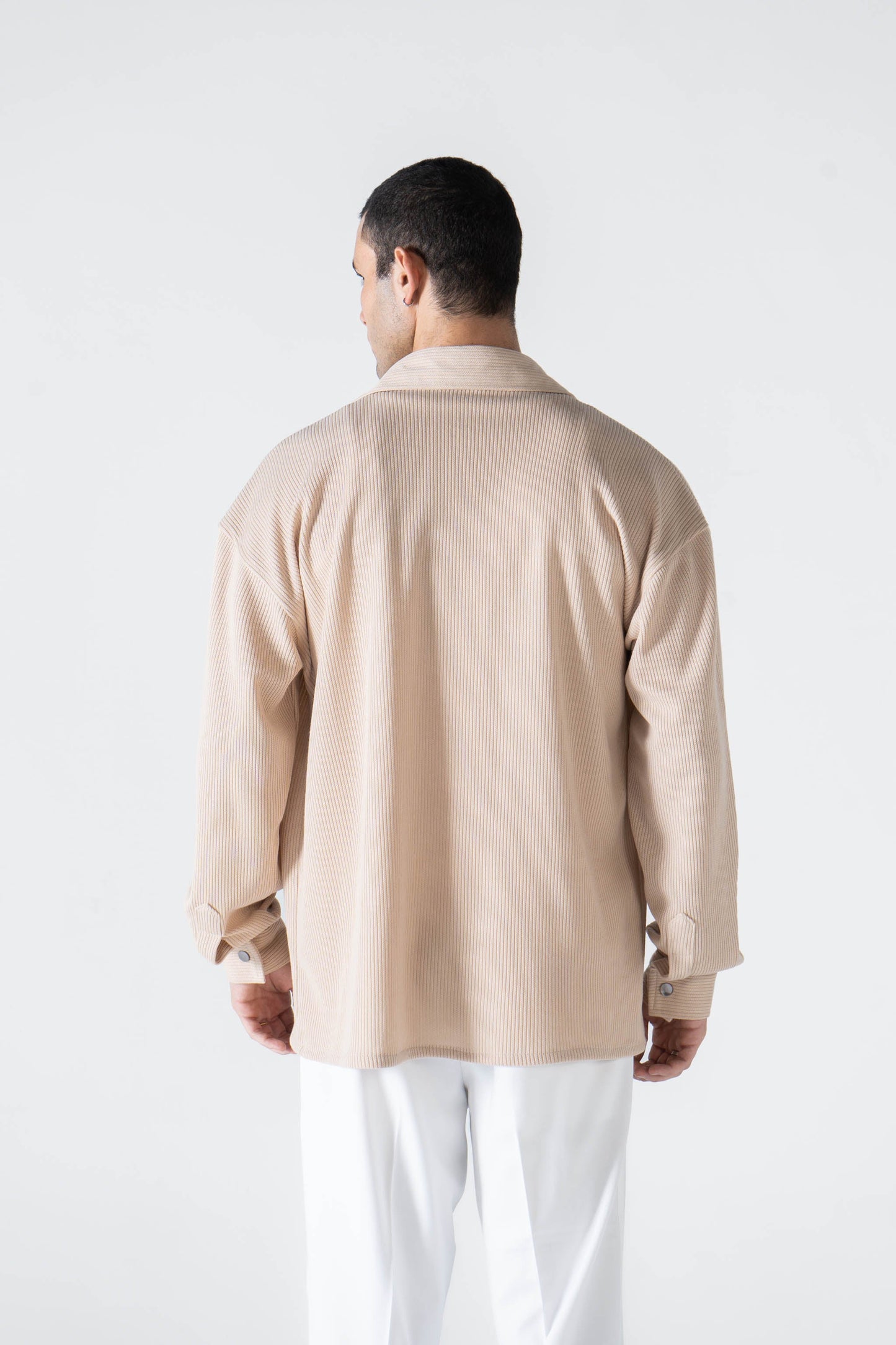 Beige Ribbed Long Sleeve Shirt - oddegypt