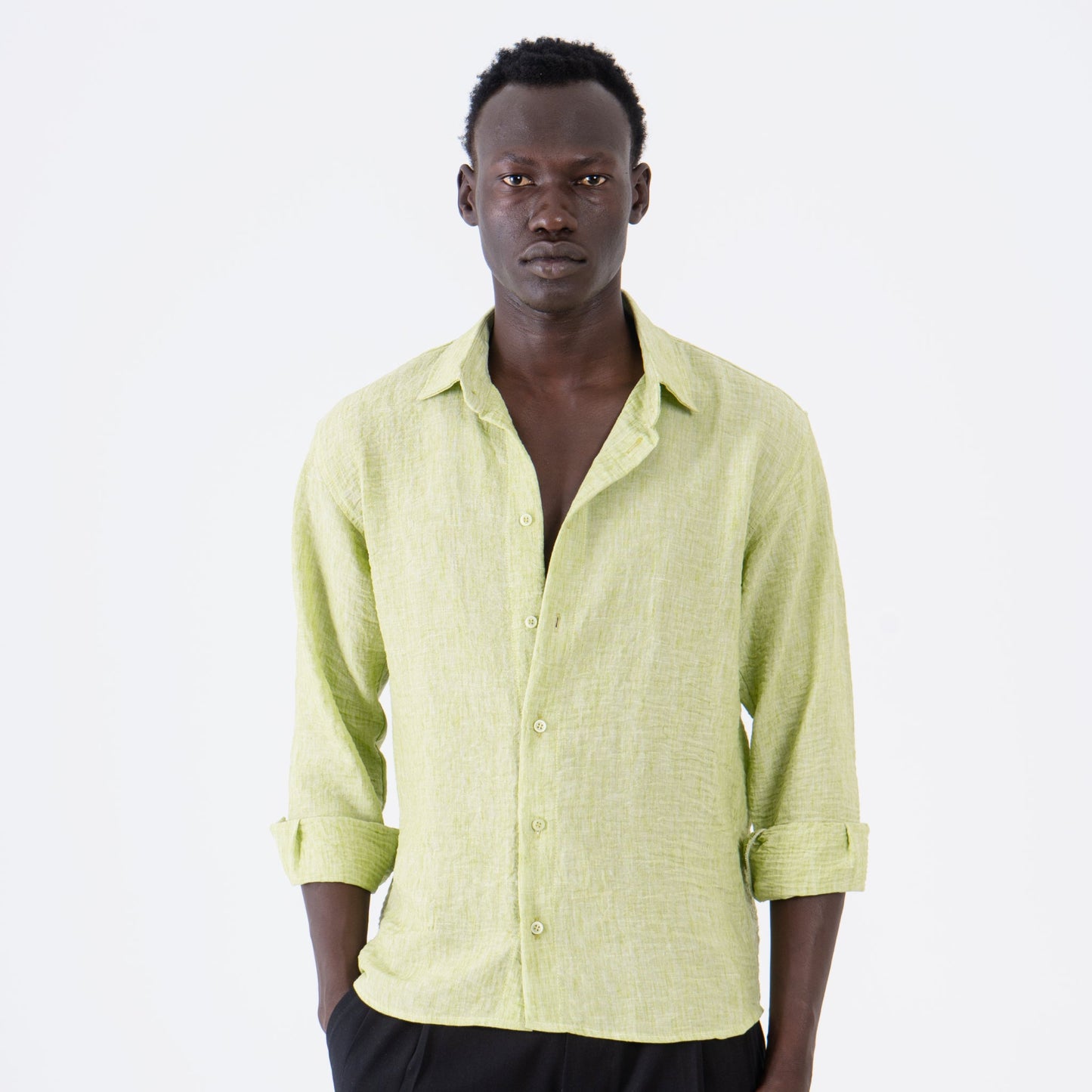 Lime Linen Long Sleeve Shirt - oddegypt