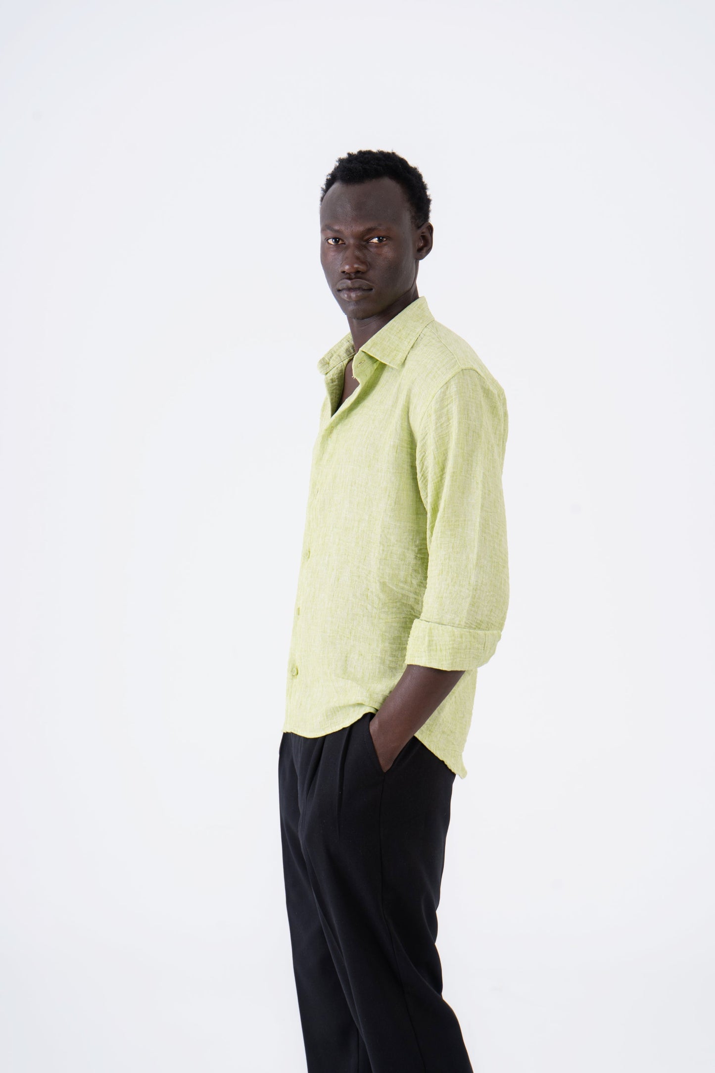 Lime Linen Long Sleeve Shirt - oddegypt