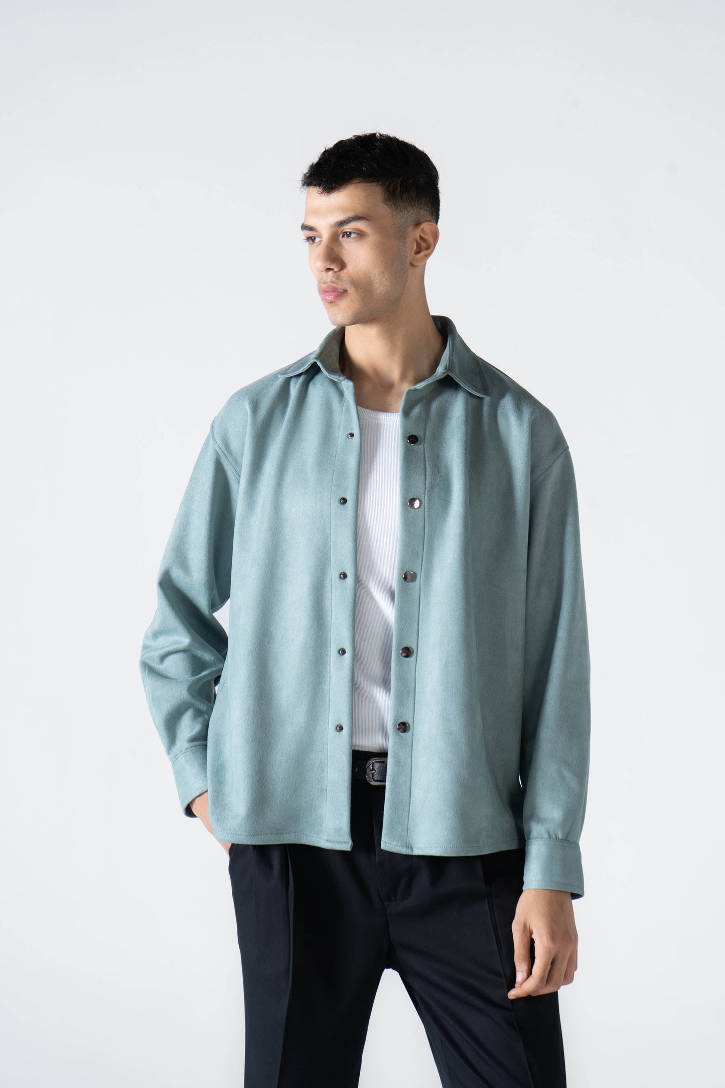Mint Suede Long Sleeve Shirt - oddegypt