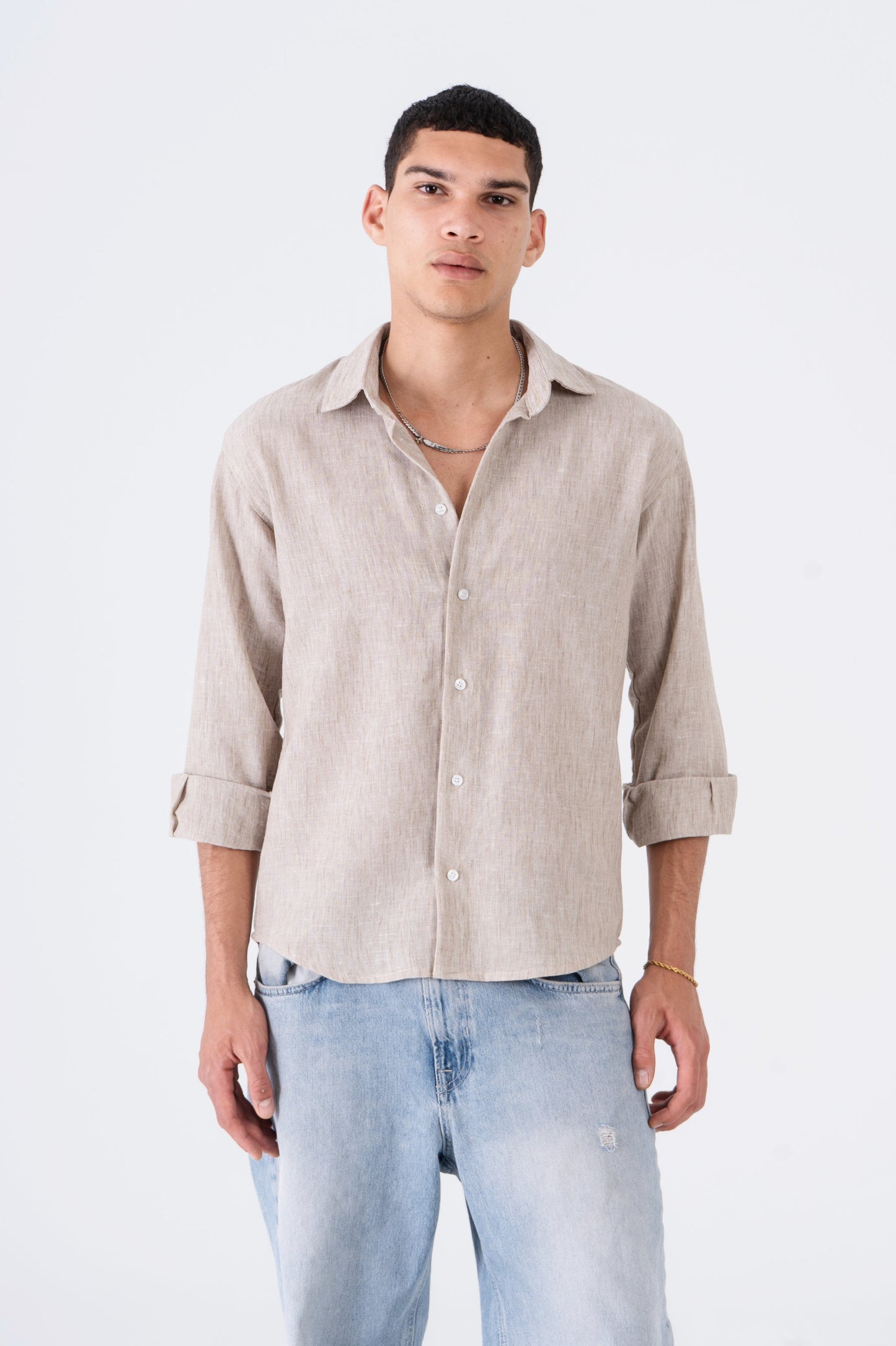 Tobacco Linen Long Sleeve Shirt - oddegypt