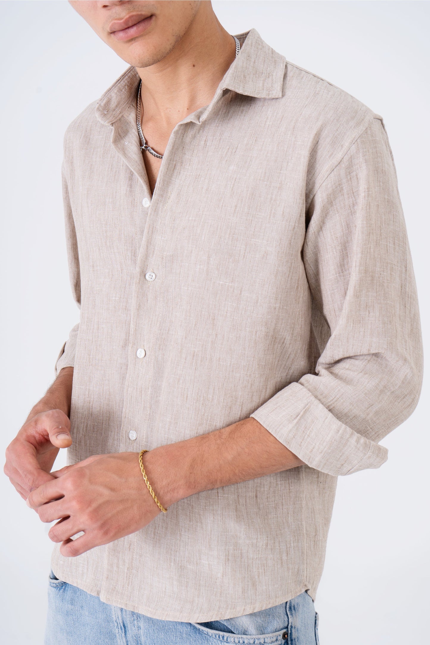 Tobacco Linen Long Sleeve Shirt - oddegypt