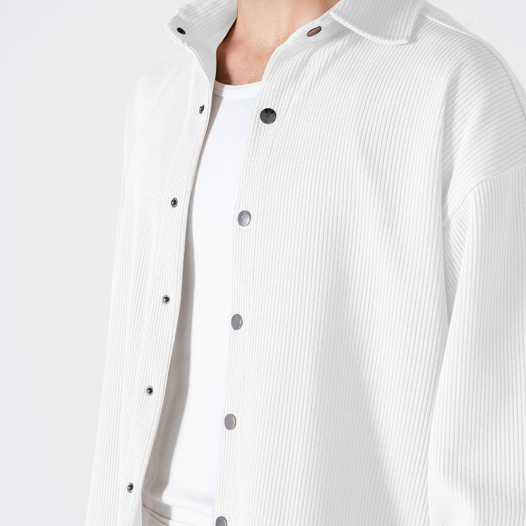 White Ribbed Long Sleeve Shirt - oddegypt