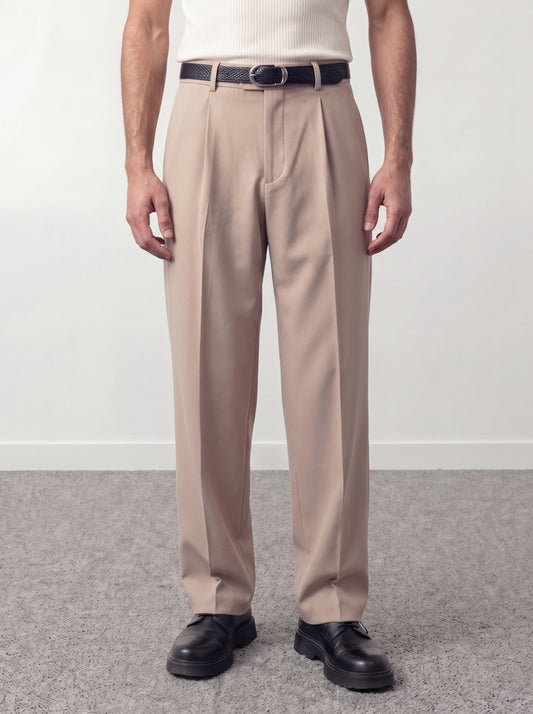 Beige Pleated Trousers