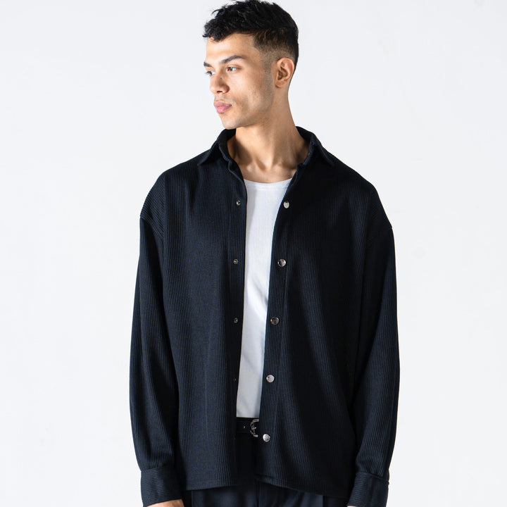 Black Ribbed Long Sleeve Shirt