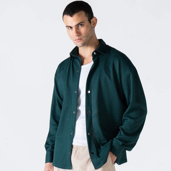Green Ribbed Long Sleeve Shirt