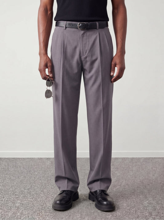 Grey Pleated Trousers - oddegypt