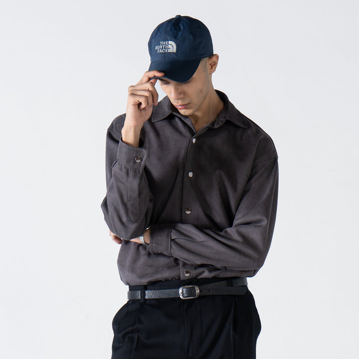 Grey Suede Long Sleeve Shirt