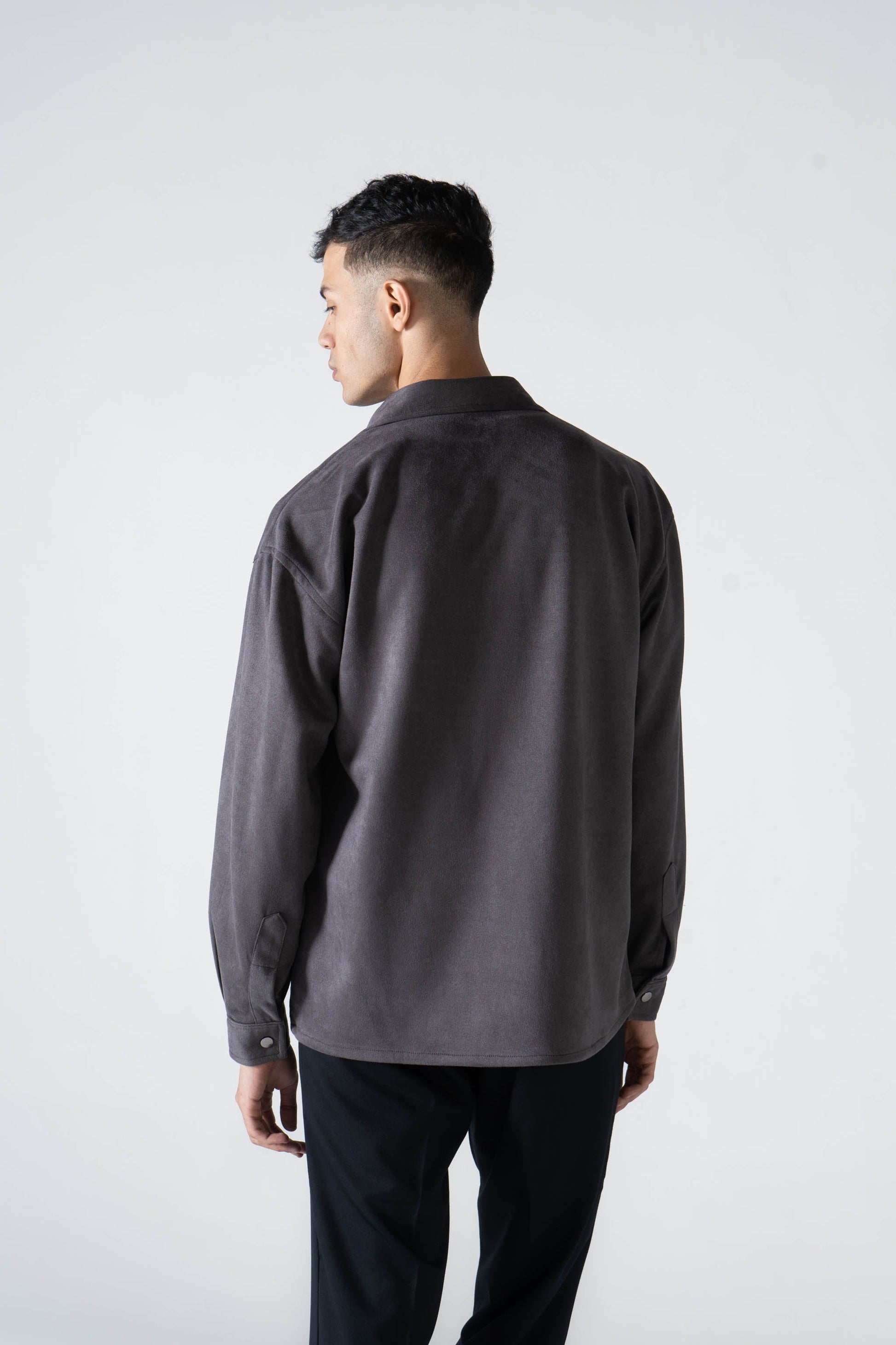 Grey Suede Long Sleeve Shirt - oddegypt
