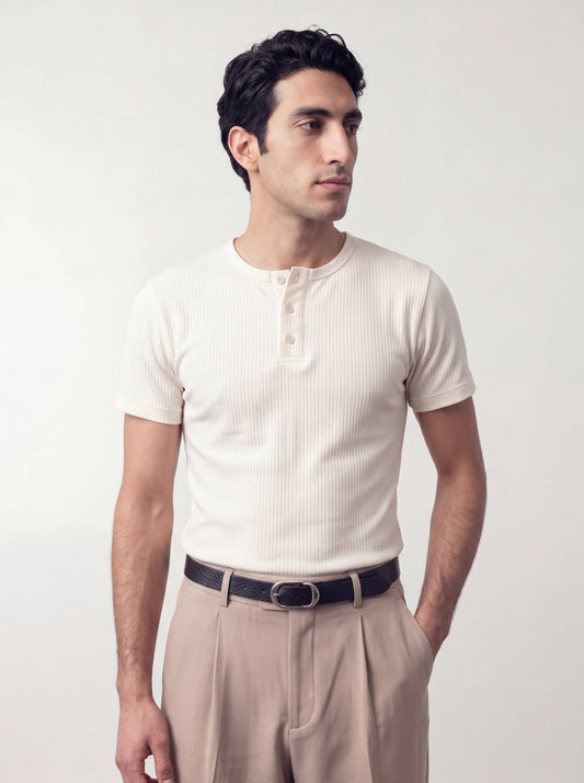 Henley T-shirt - Off white - oddegypt