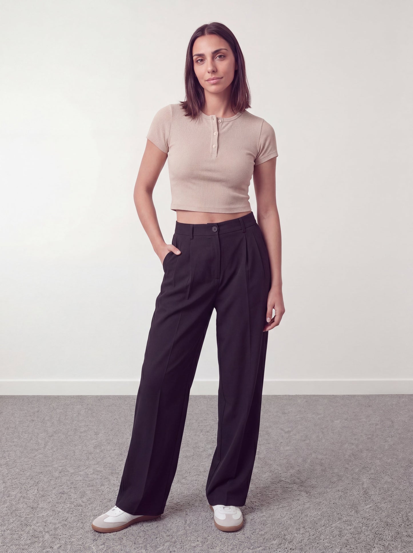 Minimal Henley Crop - Beige - oddegypt