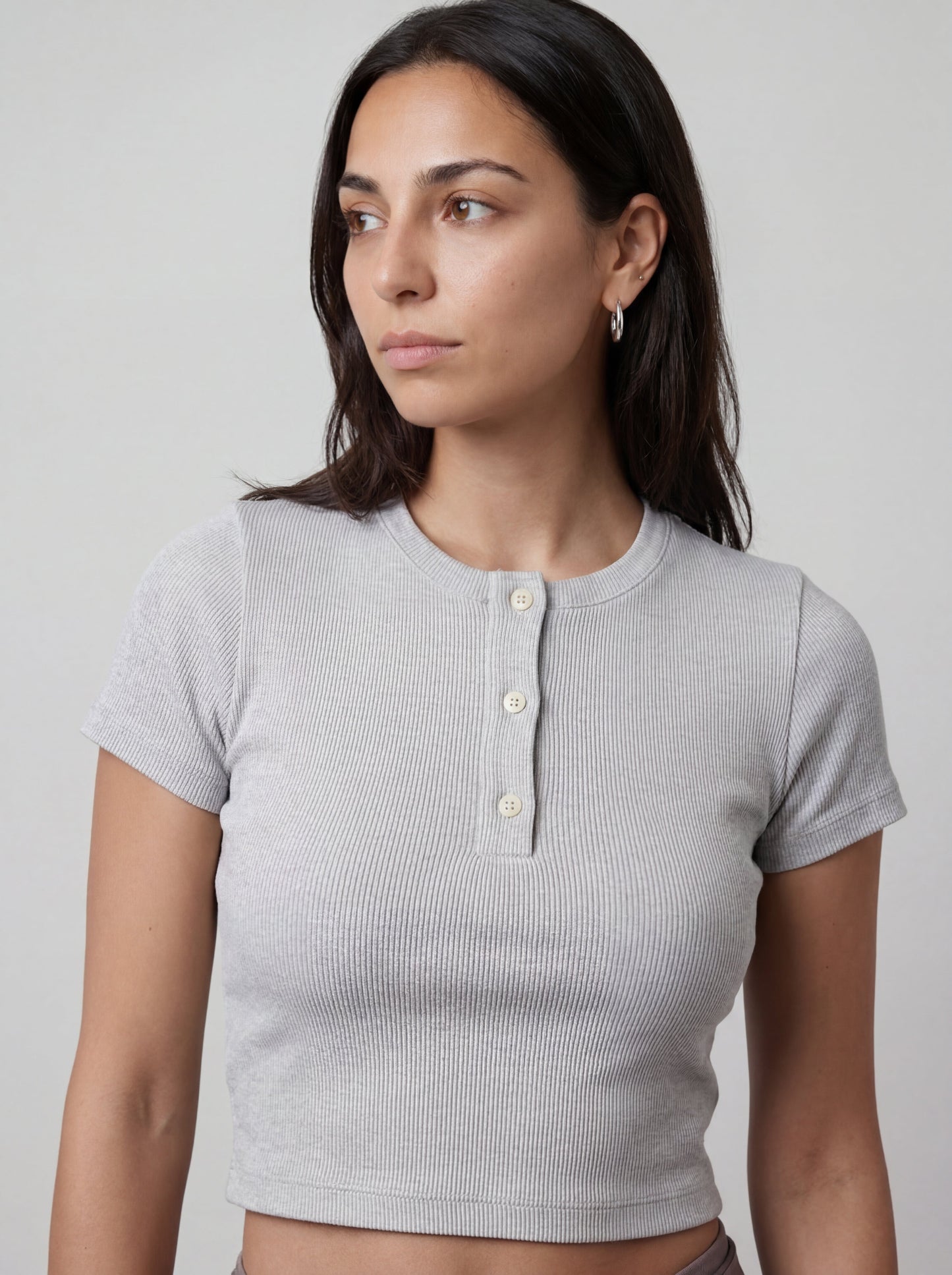 Minimal Henley Crop - Off-White