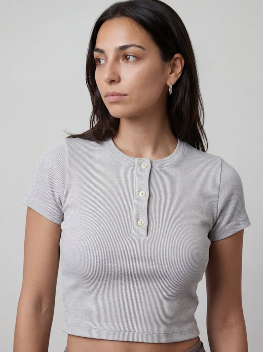 Minimal Henley Crop - Silver
