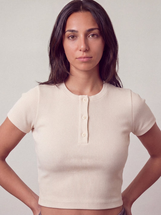 Minimal Henley Crop - Off-White