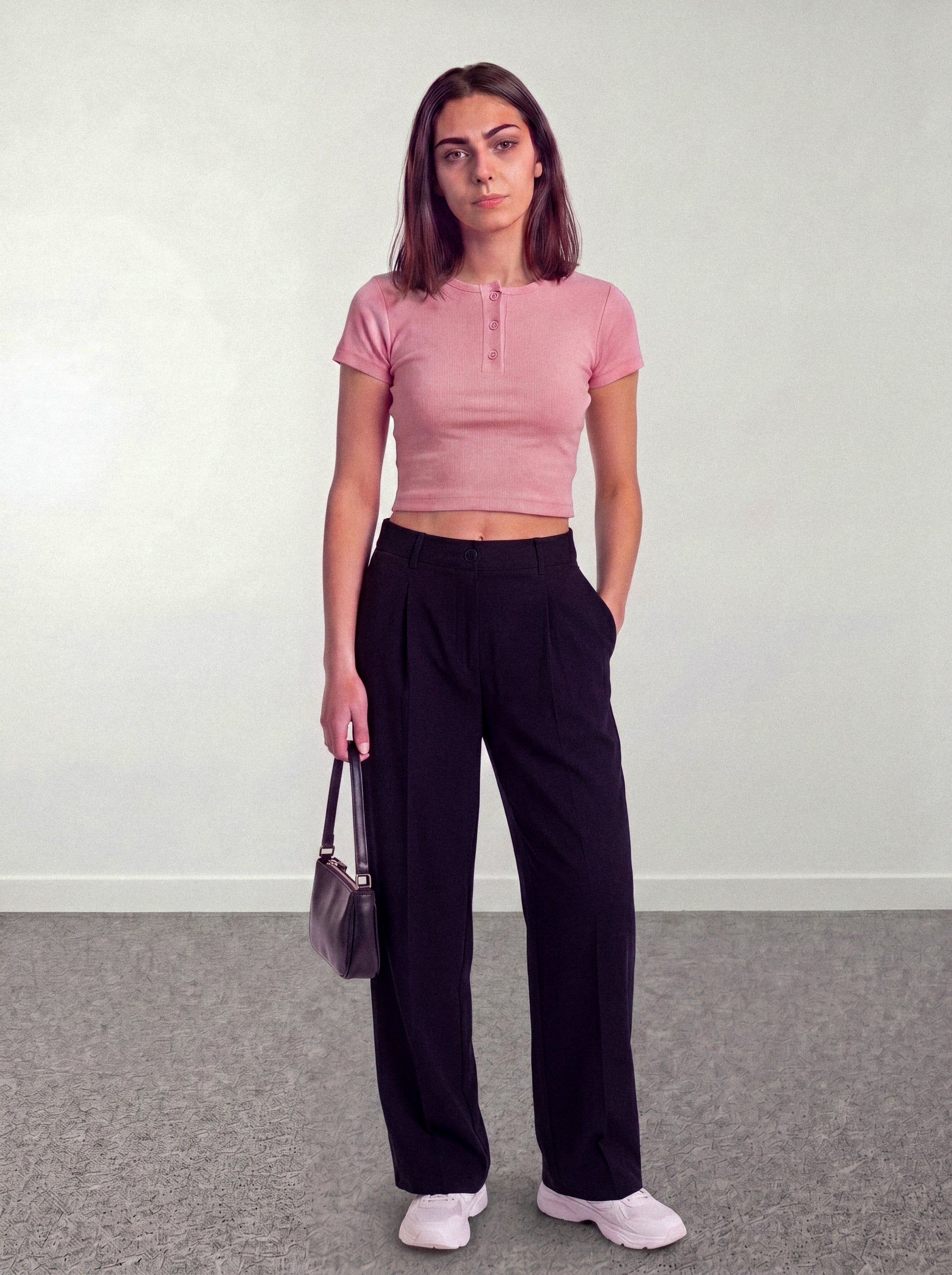 Minimal Henley Crop - Pink - oddegypt
