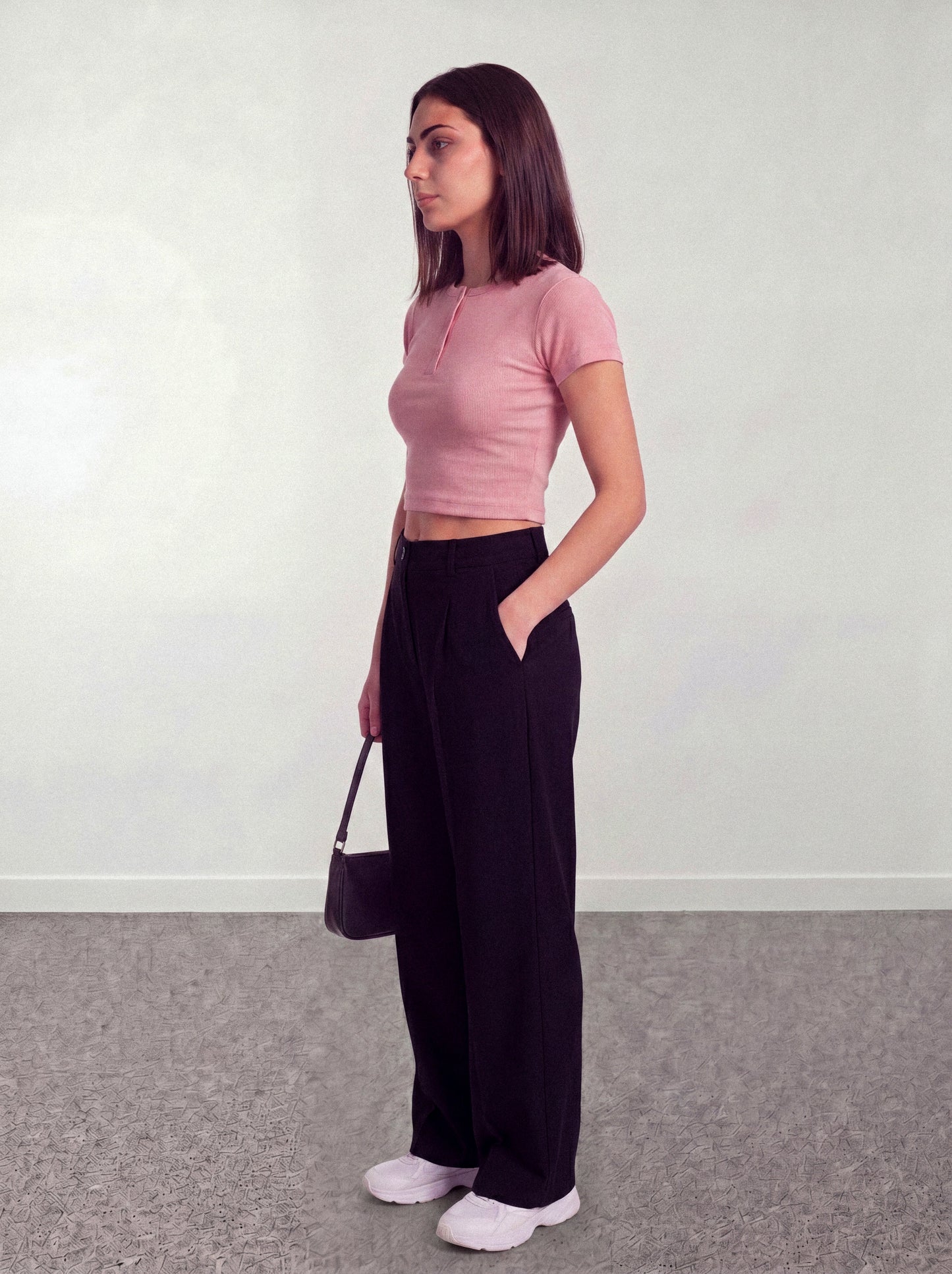 Minimal Henley Crop - Pink - oddegypt