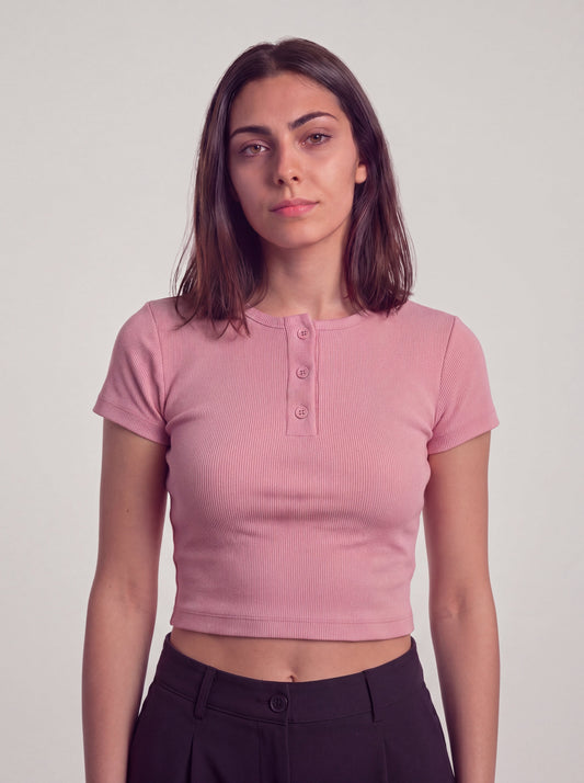 Minimal Henley Crop - Pink