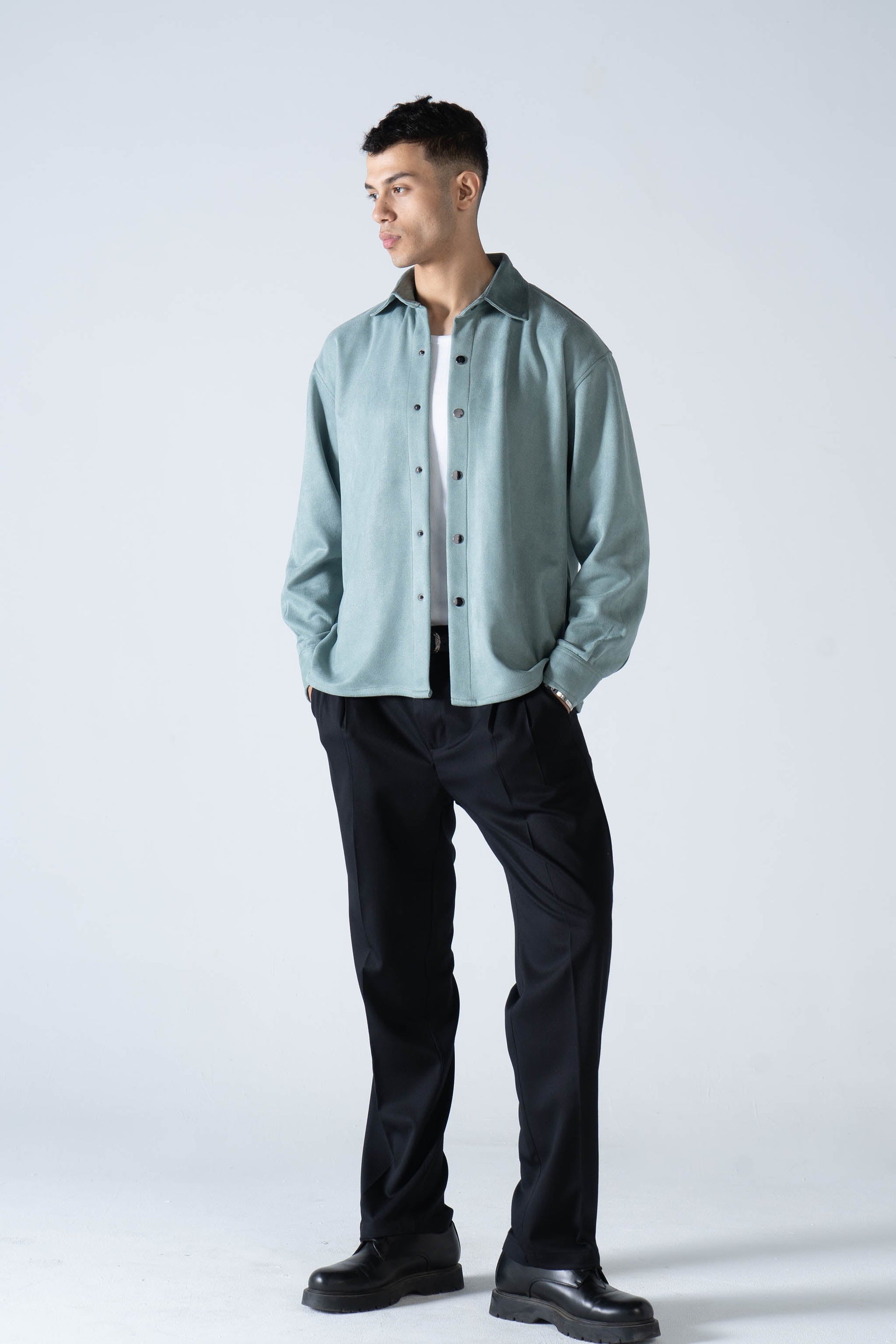 Mint Suede Long Sleeve Shirt - oddegypt
