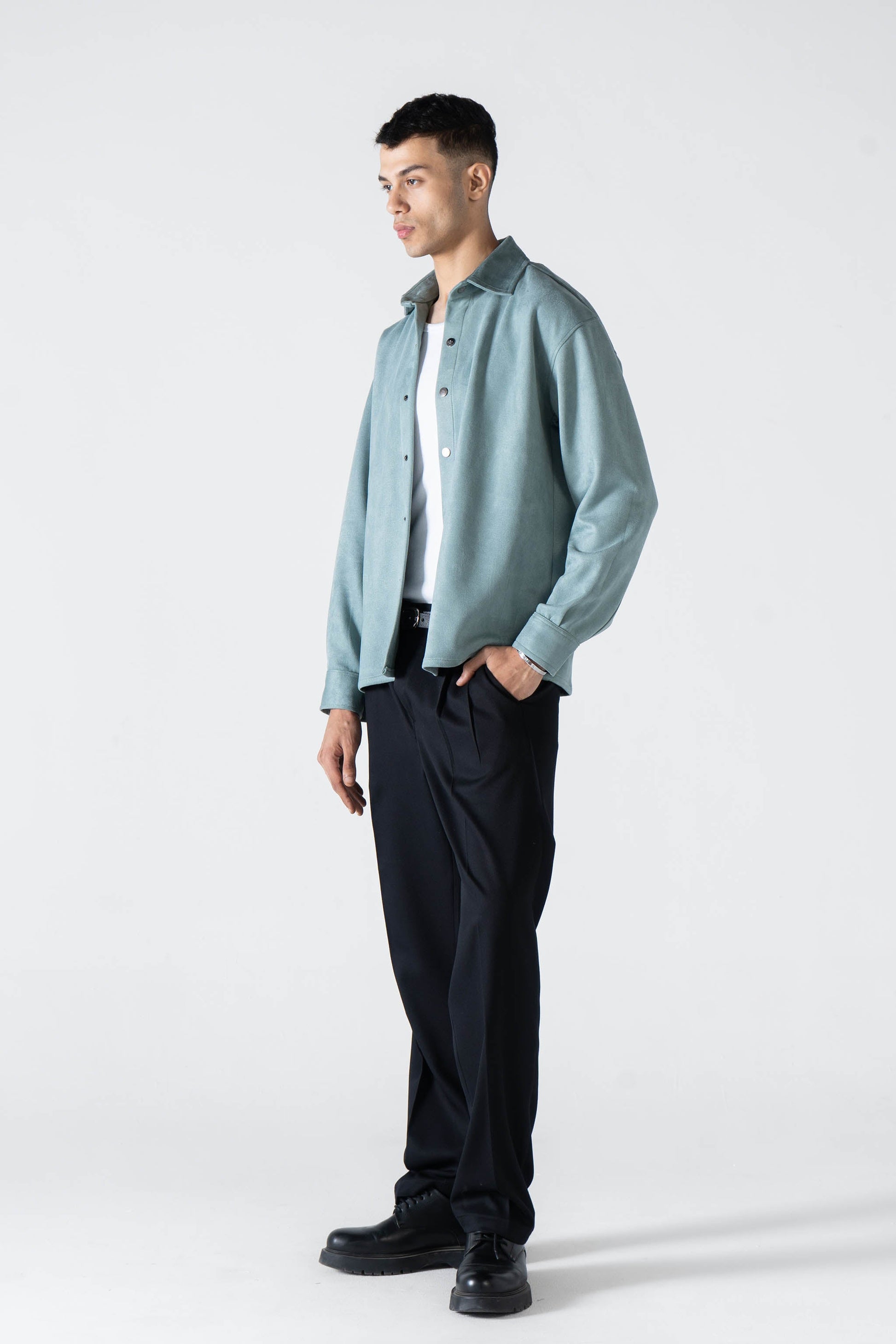 Mint Suede Long Sleeve Shirt - oddegypt