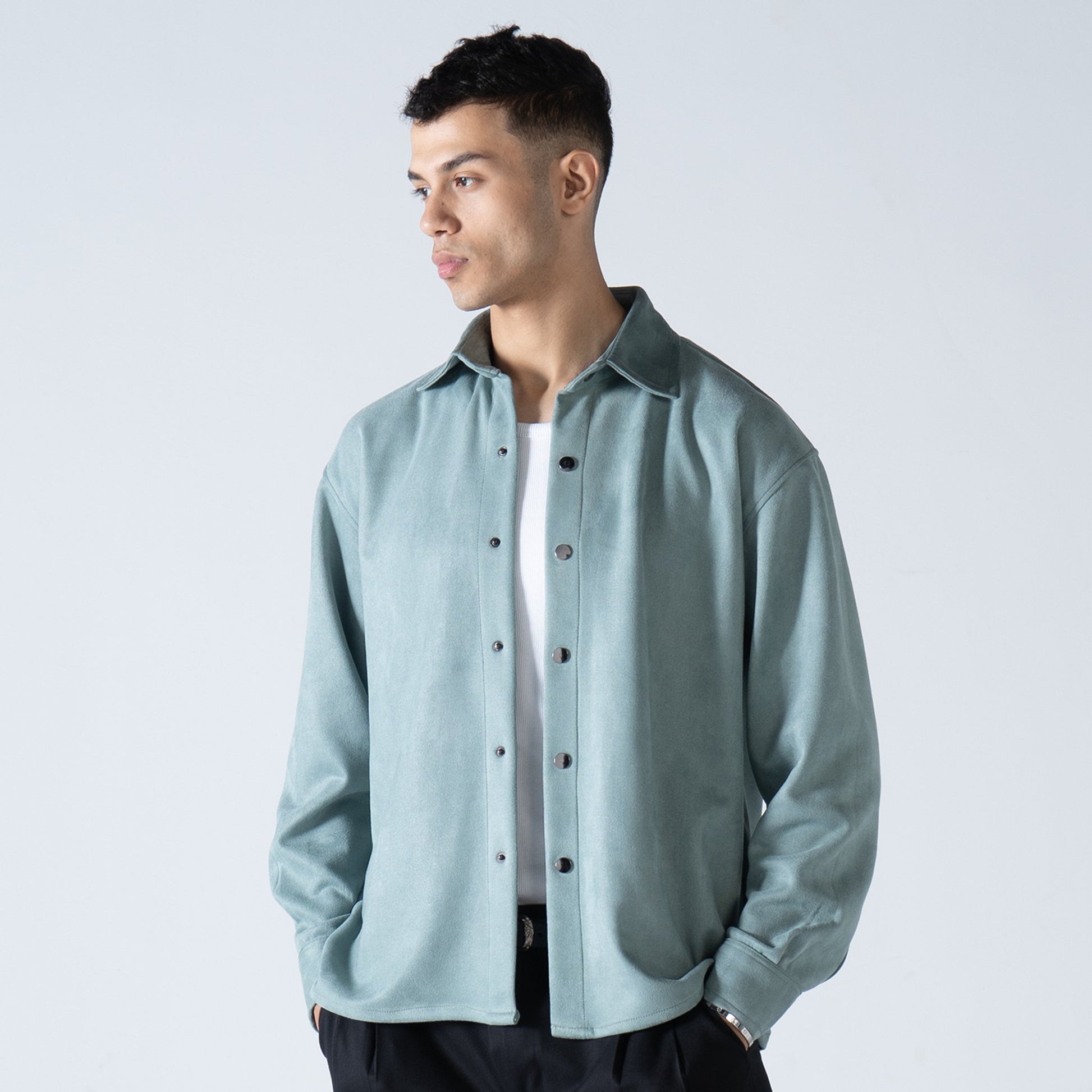 Mint Suede Long Sleeve Shirt - oddegypt
