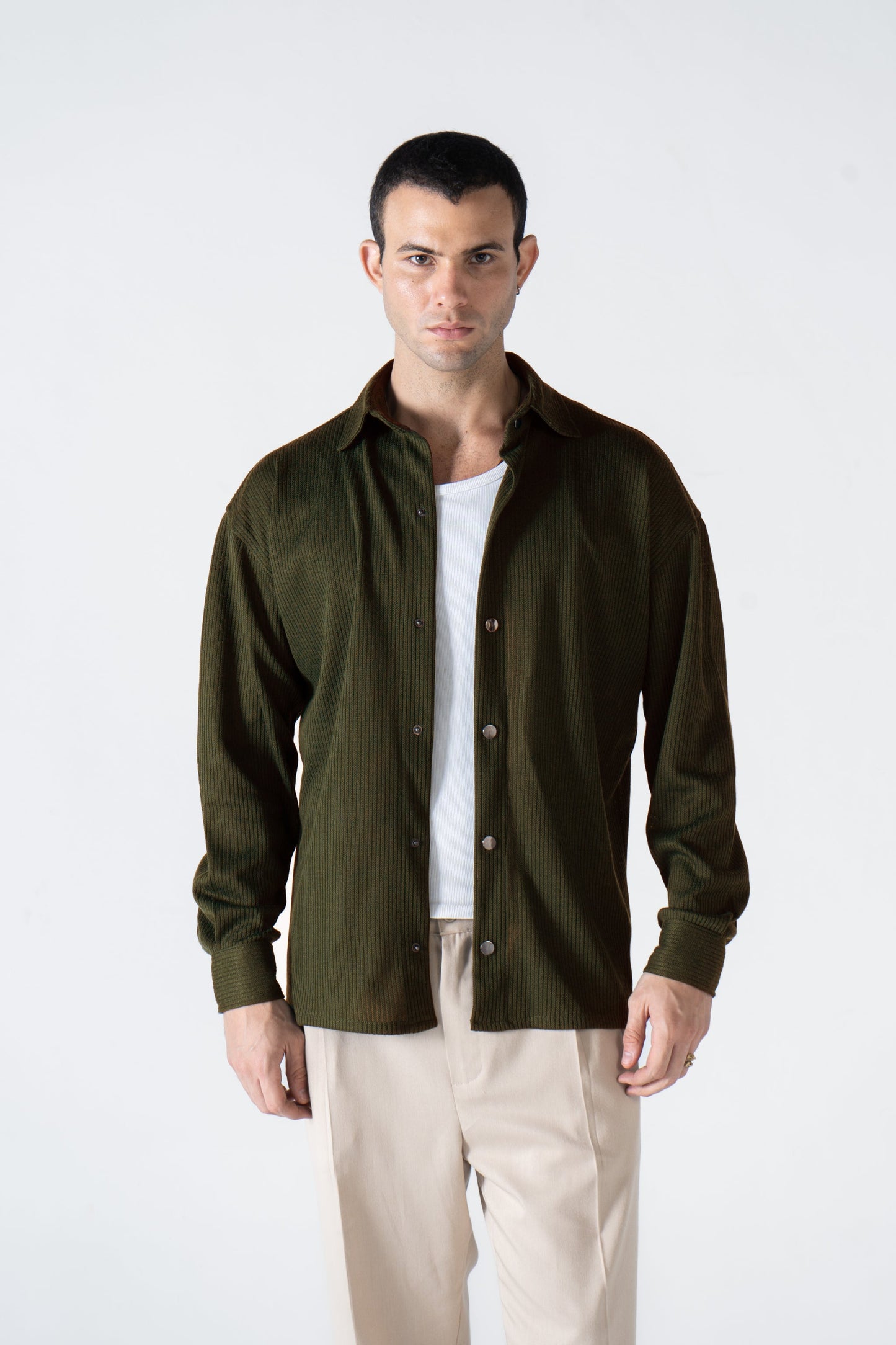 Olive Ribbed Long Sleeve Shirt - oddegypt