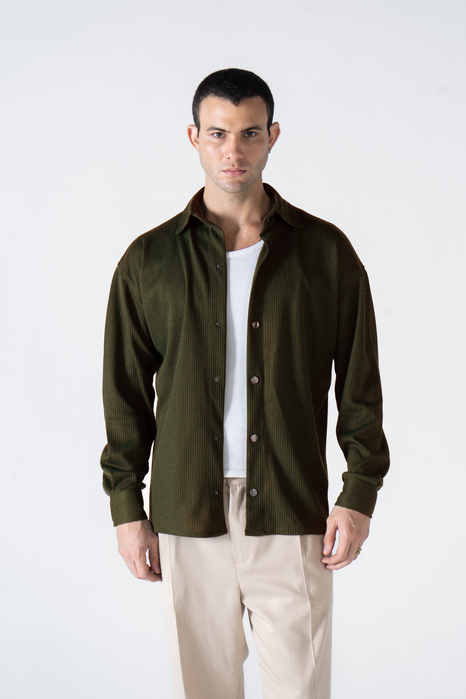 Olive Ribbed Long Sleeve Shirt - oddegypt