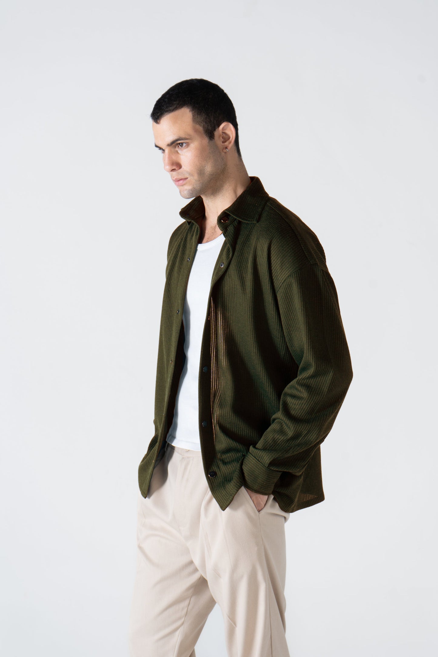 Olive Ribbed Long Sleeve Shirt - oddegypt