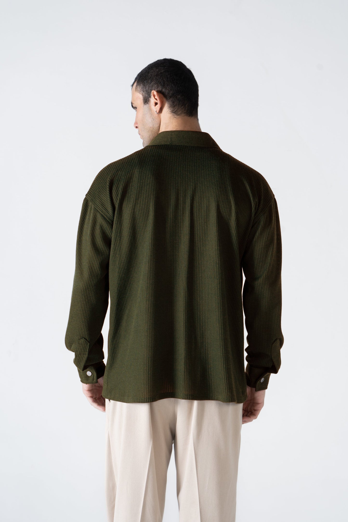 Olive Ribbed Long Sleeve Shirt - oddegypt