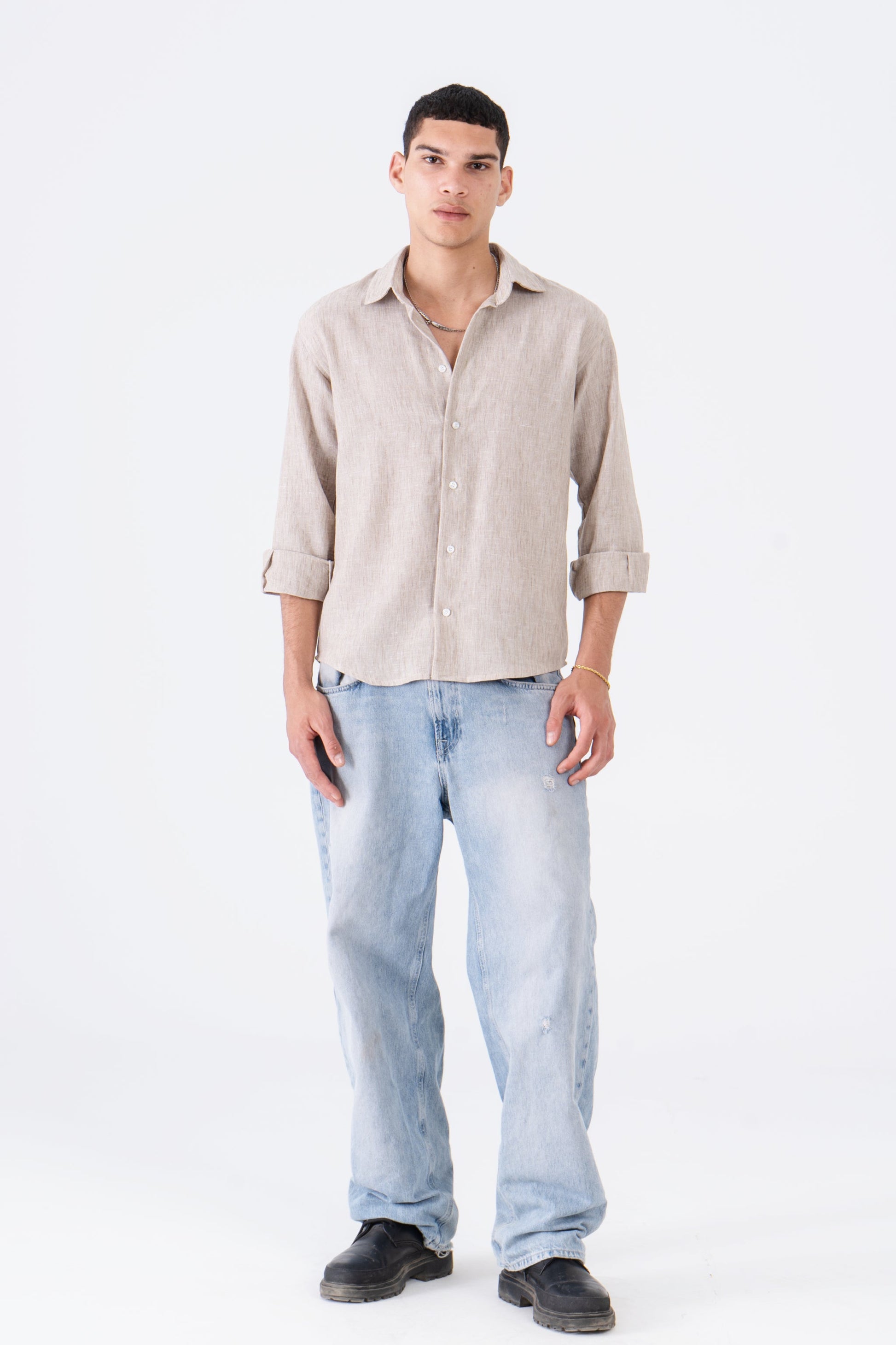 Tobacco Linen Long Sleeve Shirt - oddegypt