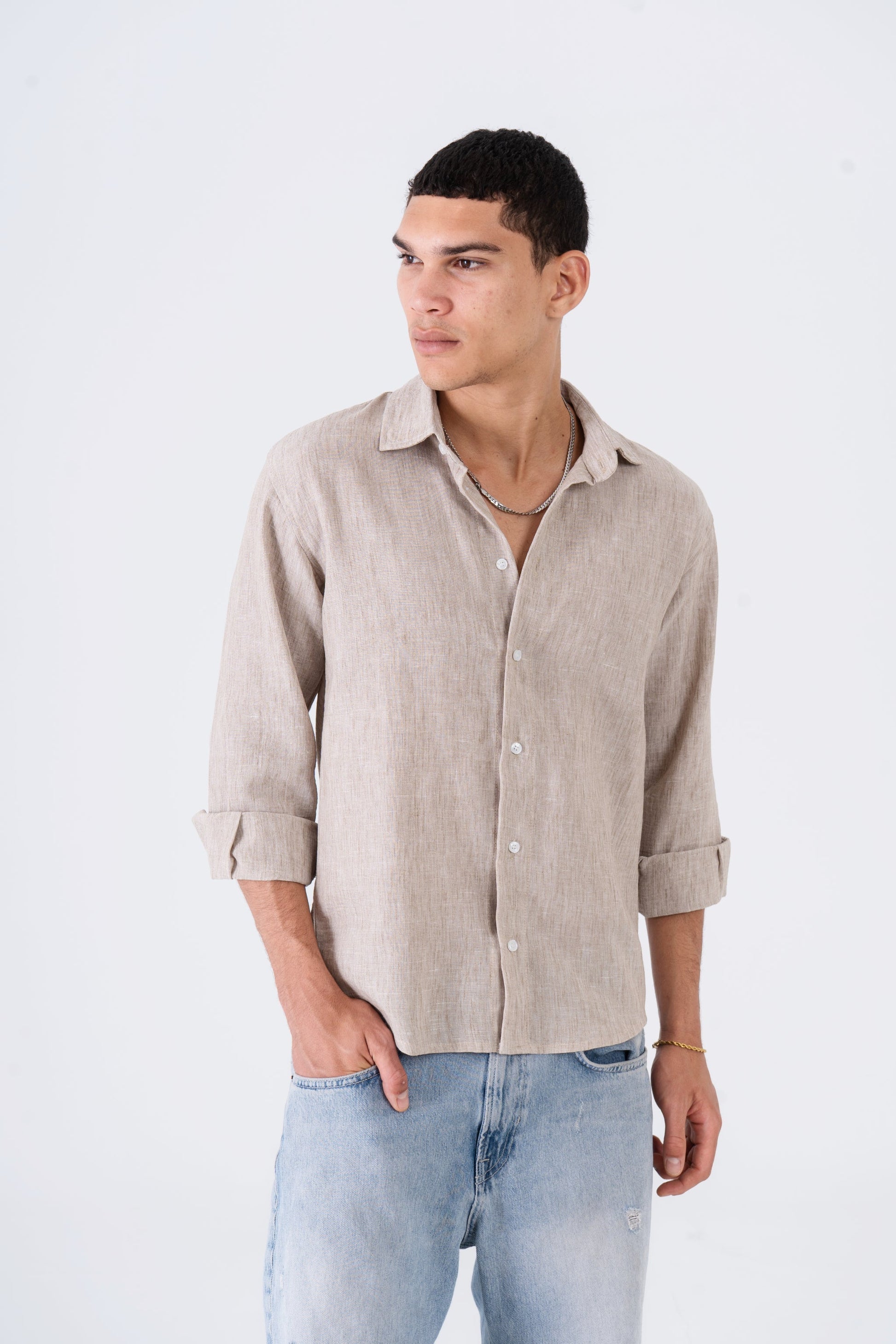 Tobacco Linen Long Sleeve Shirt - oddegypt